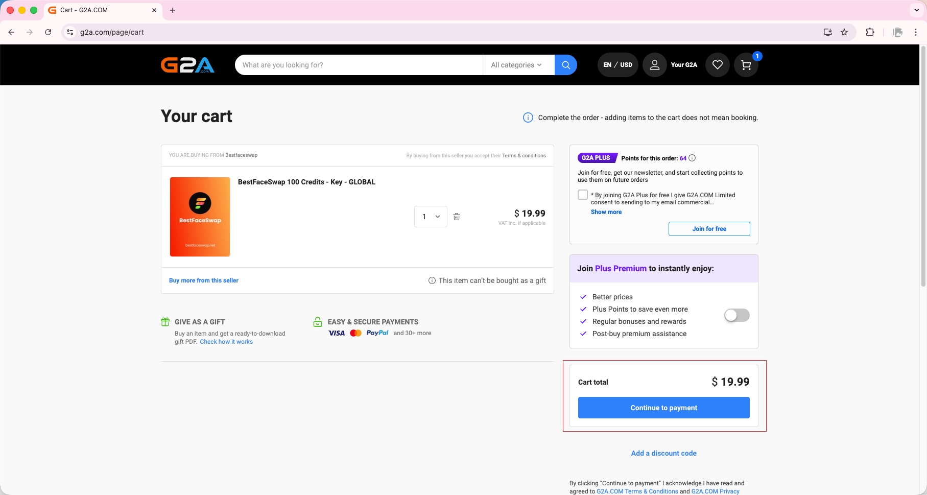 Step 3: Go to your cart and continue to payment